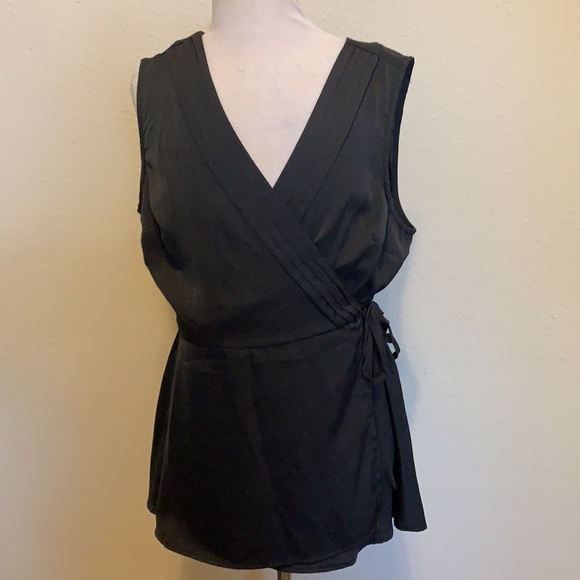MODCLOTH Black Sleeveless Silky Wrap Blouse - Picture 2 of 5